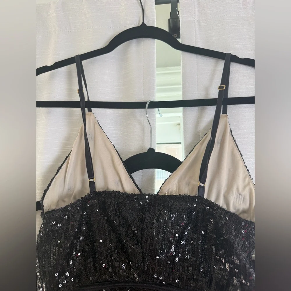 East N West Label Black sequin star crop top & mini skirt set festival | Size M - Picture 16 of 17